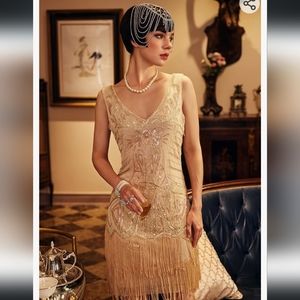 Flapper Dress 1920s Great Gatsby I sz S I cream